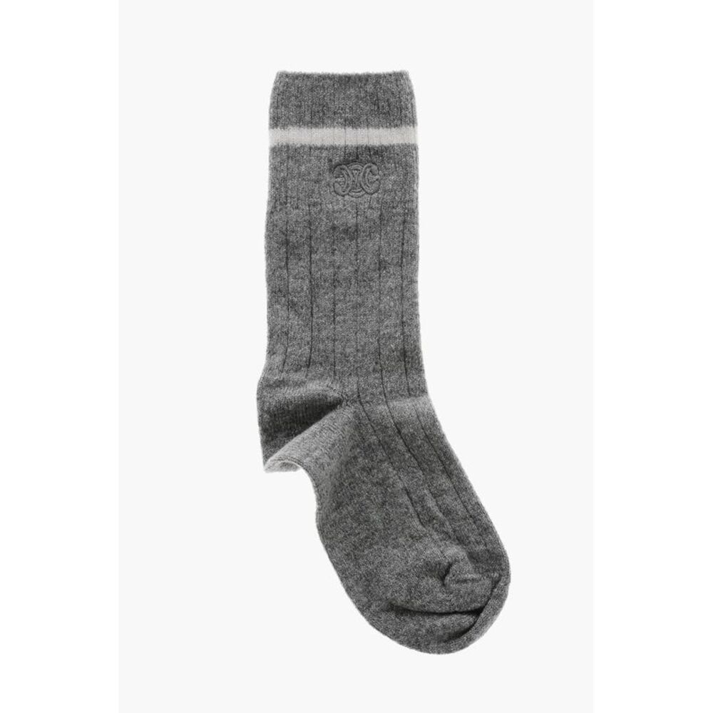 Mixed Cashmere Ribbed Socks with Embroidered Logo - Picture 2 of 4